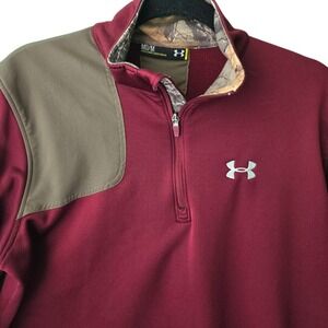 Under Armour Mens Maroon Camo Trim Quarter Zip Fleece Pullover Shooting Shirt MD